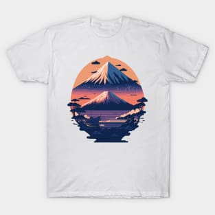 Serene Mount Fuji Sunset Peaceful River Scenery T-Shirt